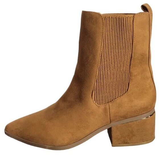 Express SZ 6 Chelsea Tan faux suede look ankle boot modern western retro essenti - Picture 2 of 13